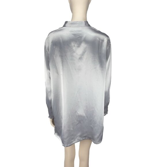 DIANE VON FURSTENBERG Oversized Satin Silver Long‎ Blouse Button-down Shirt sz L - Picture 2 of 8